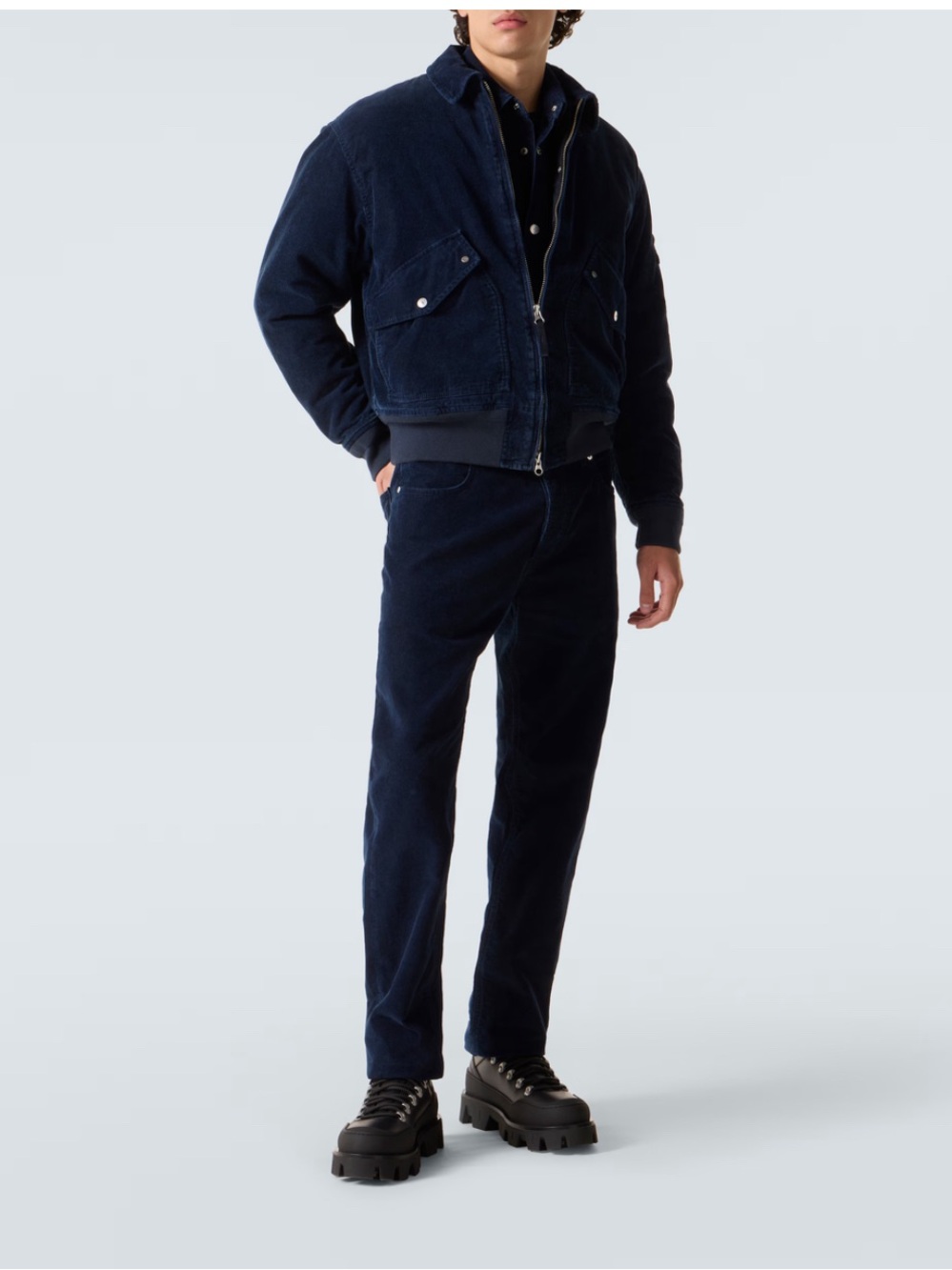 Men's Navy Corduroy Pants - Classic Straight Fit